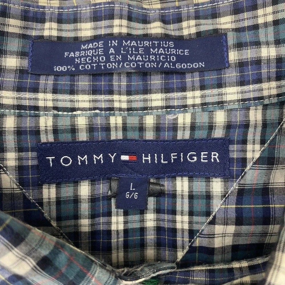 Vintage Tommy Hilfiger Men's Green Plaid Long Sleeve Button Down Shirt Sz L